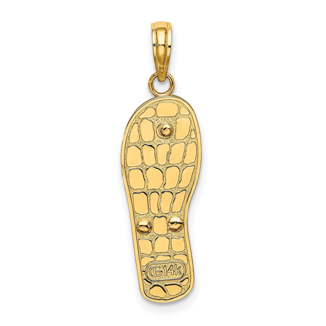 Lovely Rita's Pendants & Charms 14K Yellow Gold, White Rhodium Fuschia Flowers Multi Enamel Finish 3-Dimensional Flip-Flop Sandle Charm Pendant