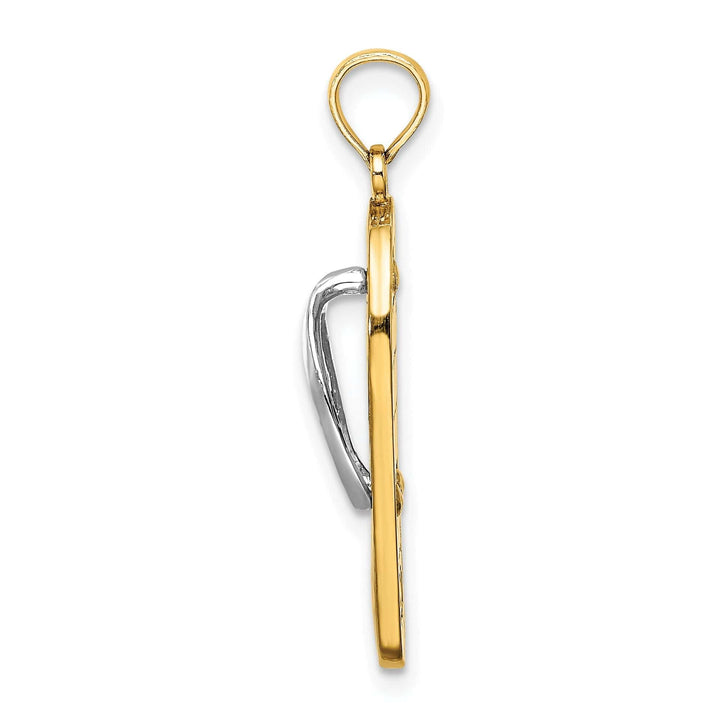 Lovely Rita's Pendants & Charms 14K Yellow Gold, White Rhodium Fuschia white Flowers Aqua Enamel Finish 3-Dimensional Flip-Flop Sandle Charm Pendant