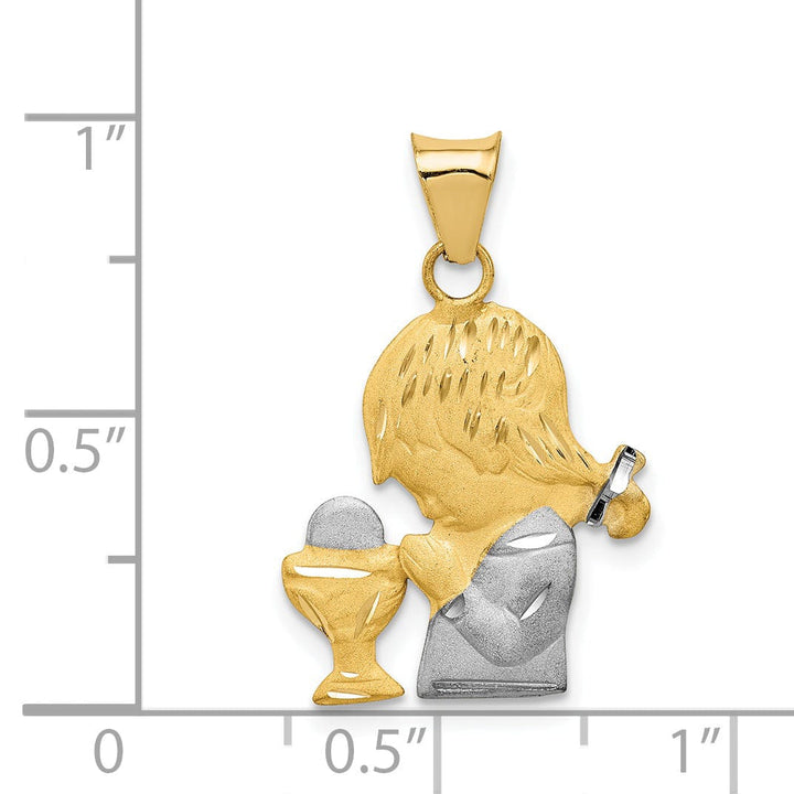 Lovely Rita's Pendants & Charms 14K Yellow Gold White Rhodium Girl receiving Holy Communion Pendant