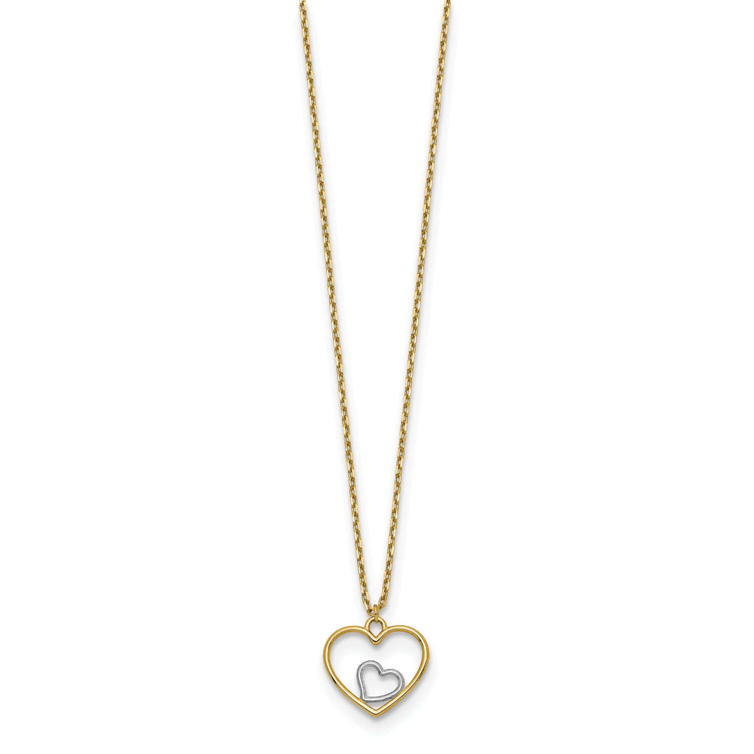 Lovely Rita's Pendants & Charms 14k Yellow Gold, White Rhodium Hollow Polished Finish Heart in Heart Pendant Design in a 18-inch Cable Chain Necklace Set