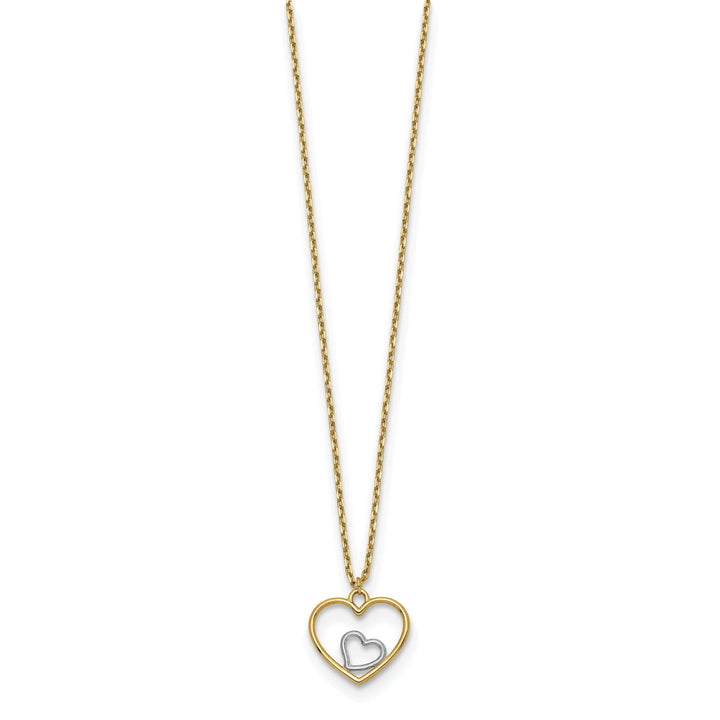 Lovely Rita's Pendants & Charms 14k Yellow Gold, White Rhodium Hollow Polished Finish Heart in Heart Pendant Design in a 18-inch Cable Chain Necklace Set