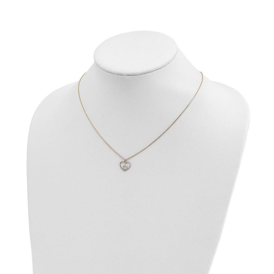 Lovely Rita's Pendants & Charms 14k Yellow Gold, White Rhodium Hollow Polished Finish Heart in Heart Pendant Design in a 18-inch Cable Chain Necklace Set