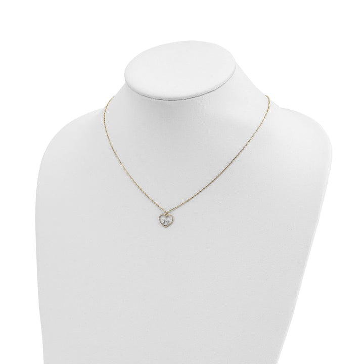Lovely Rita's Pendants & Charms 14k Yellow Gold, White Rhodium Hollow Polished Finish Heart in Heart Pendant Design in a 18-inch Cable Chain Necklace Set