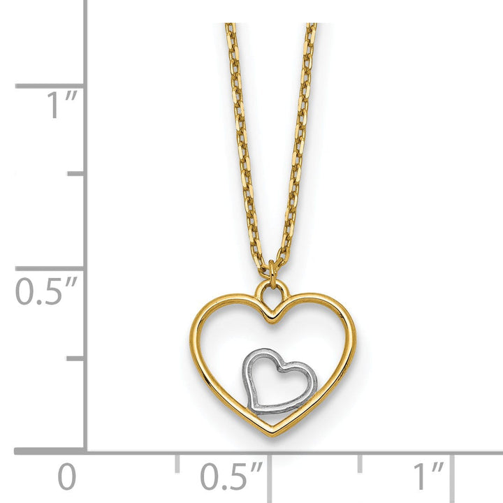 Lovely Rita's Pendants & Charms 14k Yellow Gold, White Rhodium Hollow Polished Finish Heart in Heart Pendant Design in a 18-inch Cable Chain Necklace Set