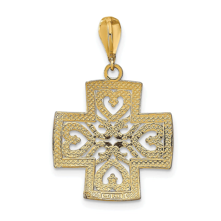 Lovely Rita's Pendants & Charms 14K Yellow Gold, White Rhodium Large Size Filigree Polished Diamond Cut Finish Hearts Design Maltese Cross Pendant