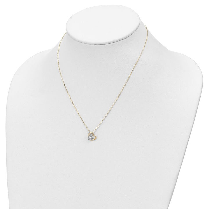 Lovely Rita's Pendants & Charms 14K Yellow Gold, White Rhodium Love Heart in Heart Design with 17-inch  Necklace