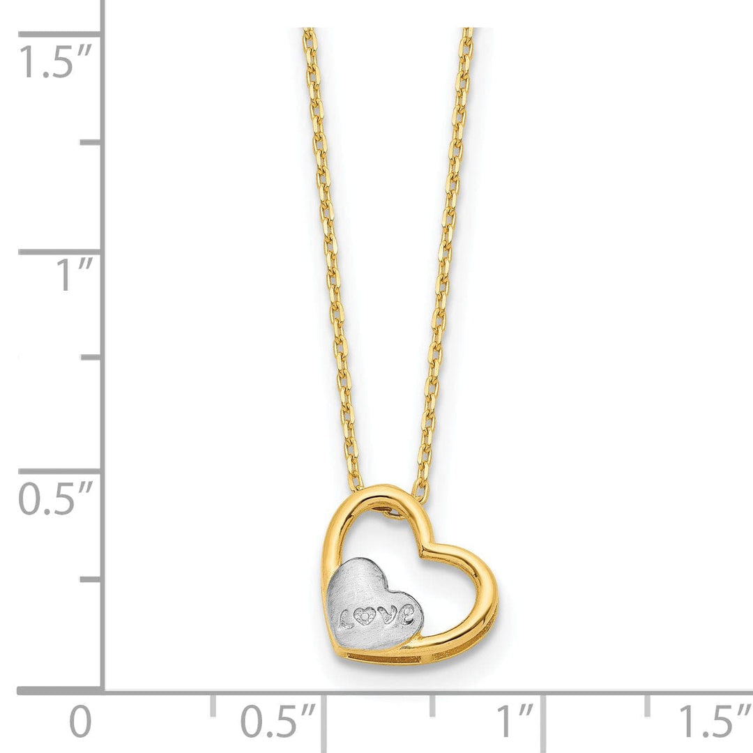 Lovely Rita's Pendants & Charms 14K Yellow Gold, White Rhodium Love Heart in Heart Design with 17-inch  Necklace