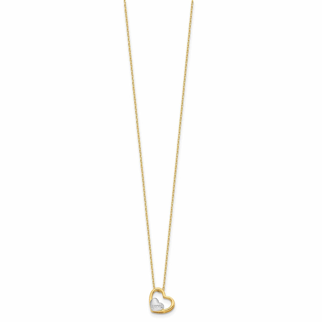 Lovely Rita's Pendants & Charms 14K Yellow Gold, White Rhodium Love Heart in Heart Design with 17-inch  Necklace