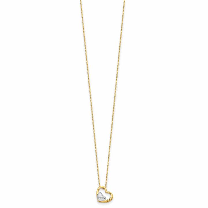 Lovely Rita's Pendants & Charms 14K Yellow Gold, White Rhodium Love Heart in Heart Design with 17-inch  Necklace