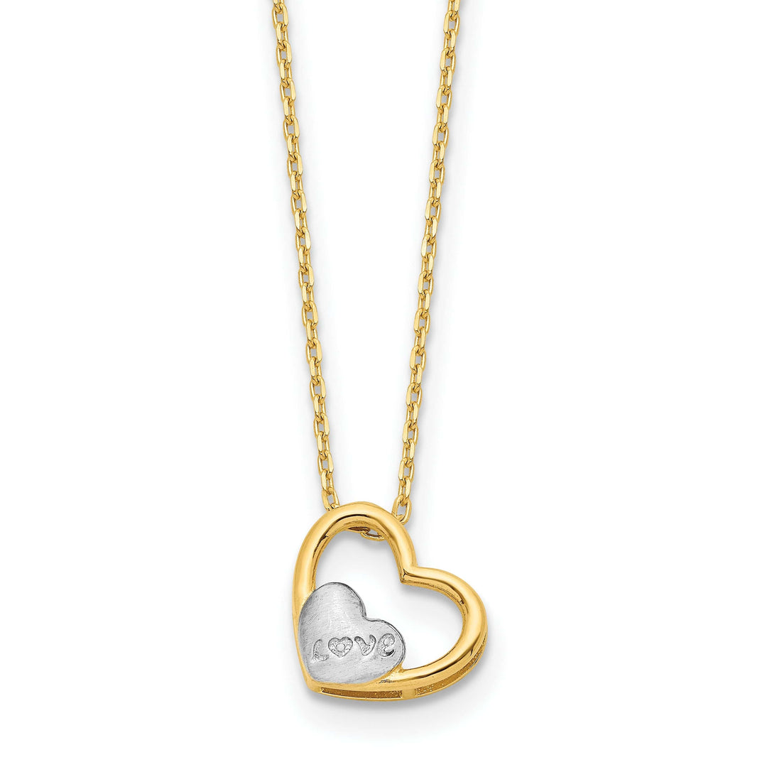 Lovely Rita's Pendants & Charms 14K Yellow Gold, White Rhodium Love Heart in Heart Design with 17-inch  Necklace