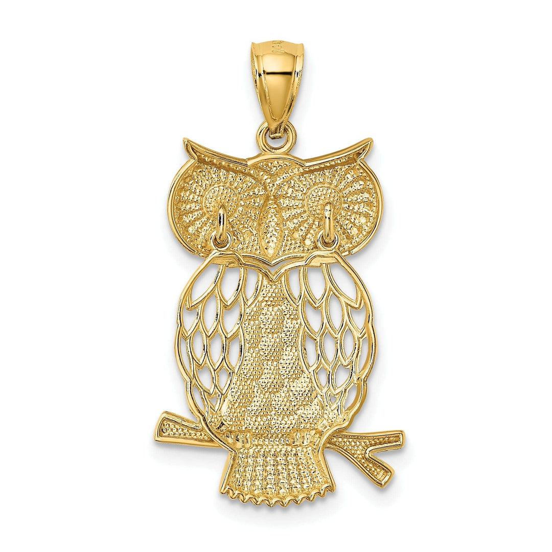 Lovely Rita's Pendants & Charms 14k Yellow Gold White Rhodium Open Back Diamond Cut Polished Finish Moveable Owl Charm Pendant
