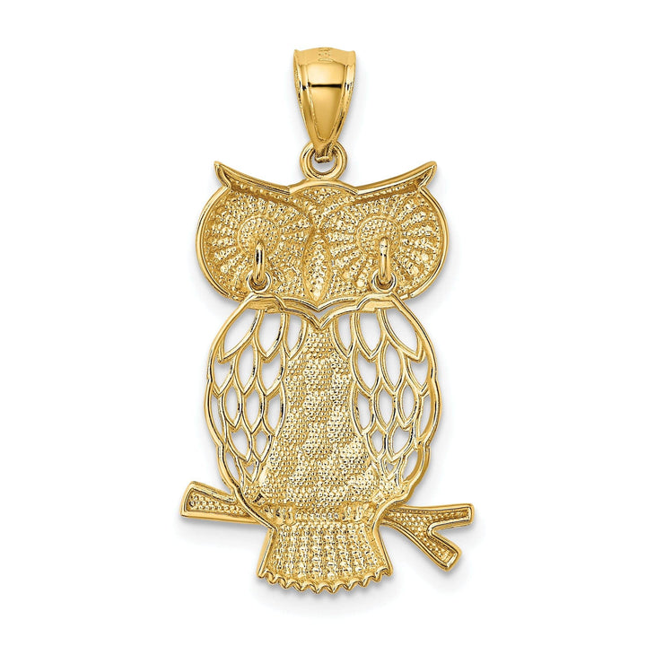 Lovely Rita's Pendants & Charms 14k Yellow Gold White Rhodium Open Back Diamond Cut Polished Finish Moveable Owl Charm Pendant