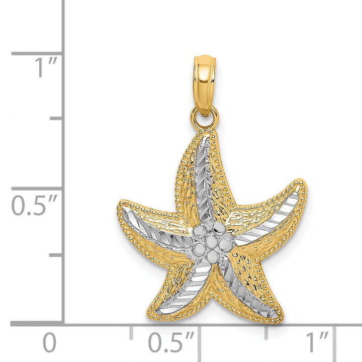 Lovely Rita's Pendants & Charms 14K Yellow Gold White Rhodium Open Back Diamond Cut Polished Finish Small Starfish Charm Pendant