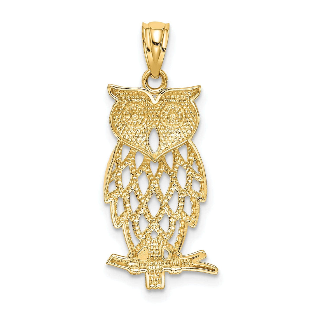 Lovely Rita's Pendants & Charms 14k Yellow Gold White Rhodium Open Back Polished Diamond Cut Finish Owl On branch CharmPendant