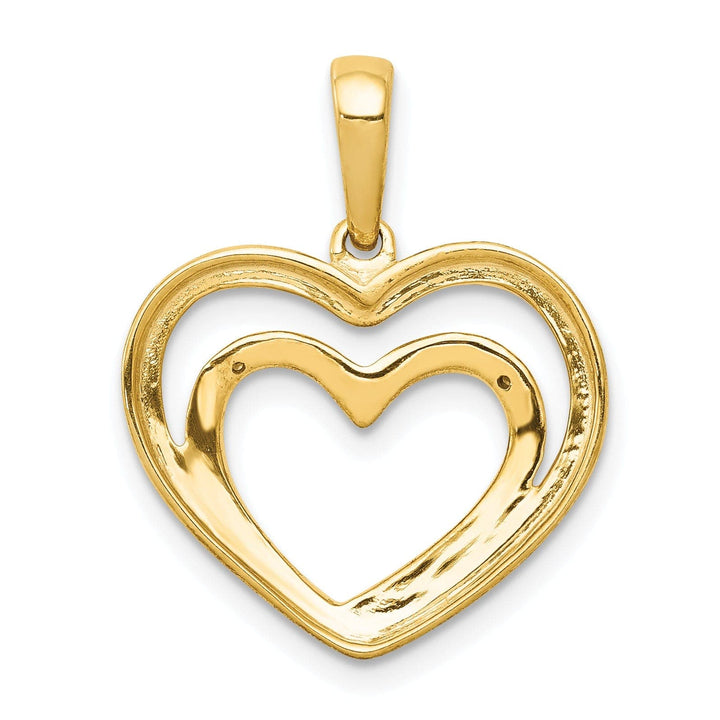 Lovely Rita's Pendants & Charms 14k Yellow Gold, White Rhodium Open Back Polished Finish 0.009-CT Diamond Double Heart in Heart Swirl Design Charm Pendant