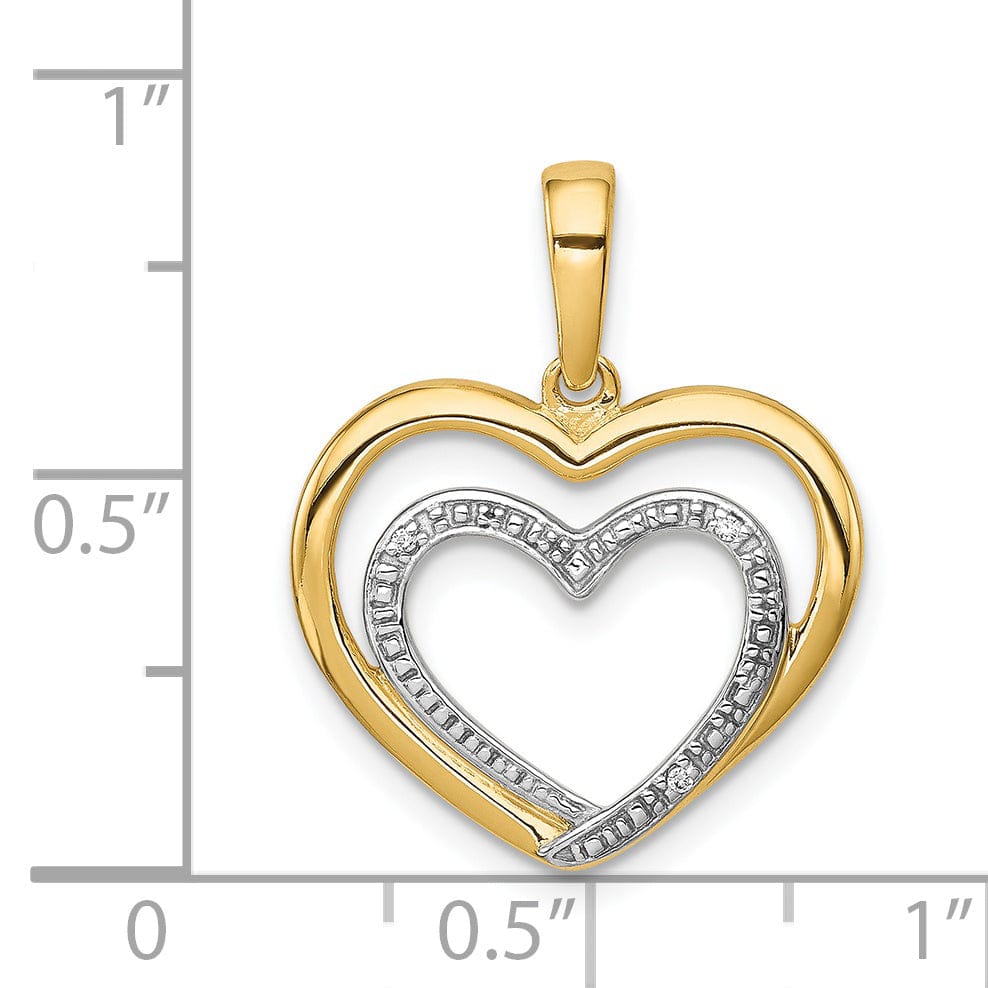 Lovely Rita's Pendants & Charms 14k Yellow Gold, White Rhodium Open Back Polished Finish 0.009-CT Diamond Double Heart in Heart Swirl Design Charm Pendant