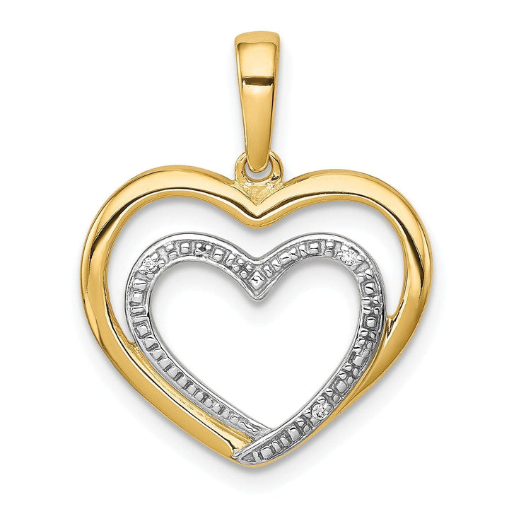 Lovely Rita's Pendants & Charms 14k Yellow Gold, White Rhodium Open Back Polished Finish 0.009-CT Diamond Double Heart in Heart Swirl Design Charm Pendant