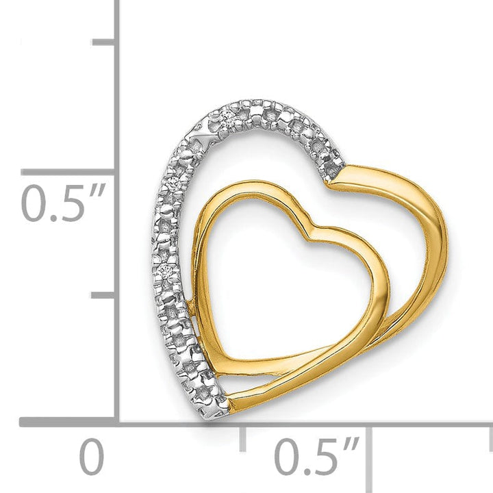 Lovely Rita's Pendants & Charms 14k Yellow Gold, White Rhodium Open Back Polished Finish 0.01-CT Diamond Double Loop Heart Shape Design Chain Slide Pendant