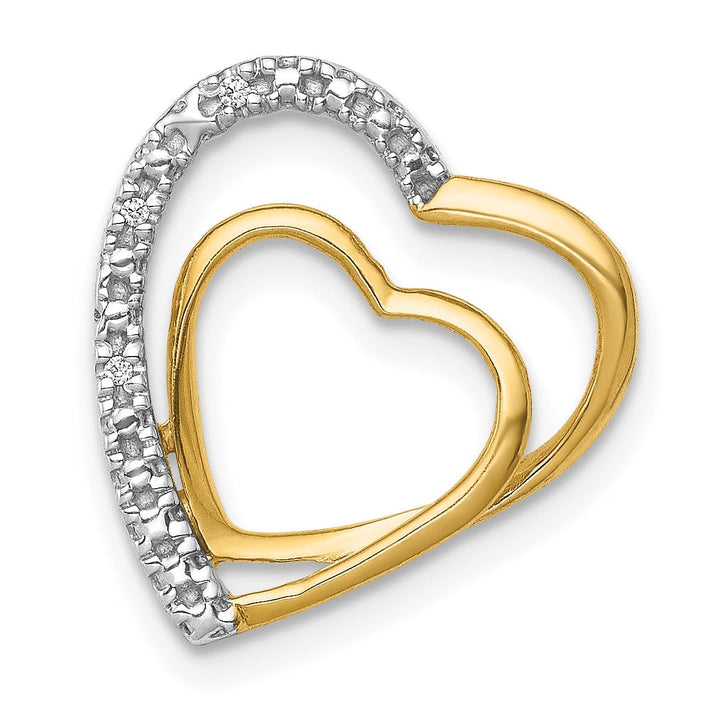 Lovely Rita's Pendants & Charms 14k Yellow Gold, White Rhodium Open Back Polished Finish 0.01-CT Diamond Double Loop Heart Shape Design Chain Slide Pendant