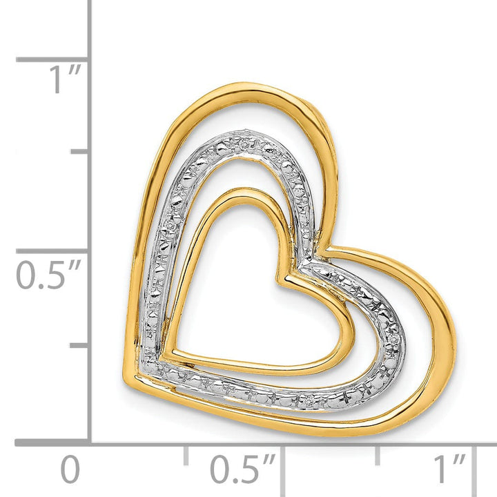 Lovely Rita's Pendants & Charms 14k Yellow Gold, White Rhodium Open Back Polished Finish 0.012-CT Diamond Triple Heart in Heart Design Chain Slide will not fit Omega Chain
