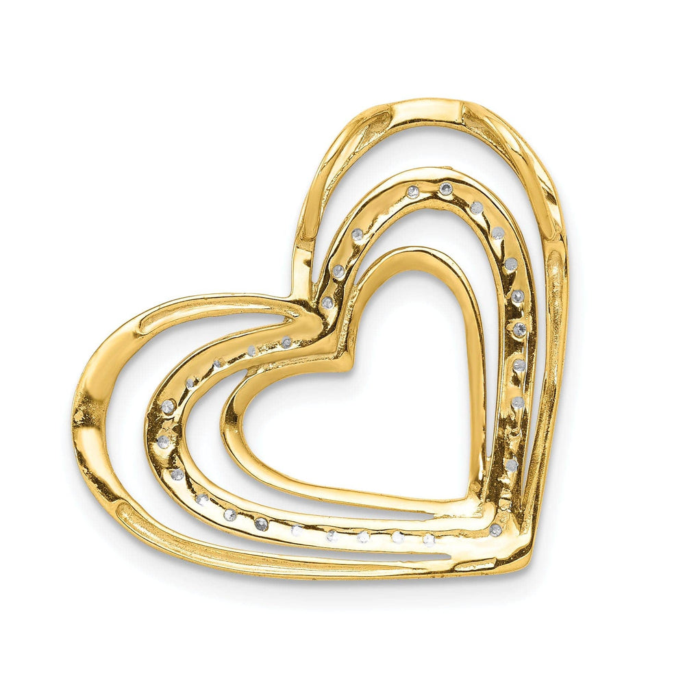 Lovely Rita's Pendants & Charms 14k Yellow Gold, White Rhodium Open Back Polished Finish 0.012-CT Diamond Triple Heart in Heart Design Chain Slide will not fit Omega Chain