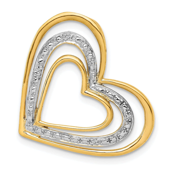Lovely Rita's Pendants & Charms 14k Yellow Gold, White Rhodium Open Back Polished Finish 0.012-CT Diamond Triple Heart in Heart Design Chain Slide will not fit Omega Chain
