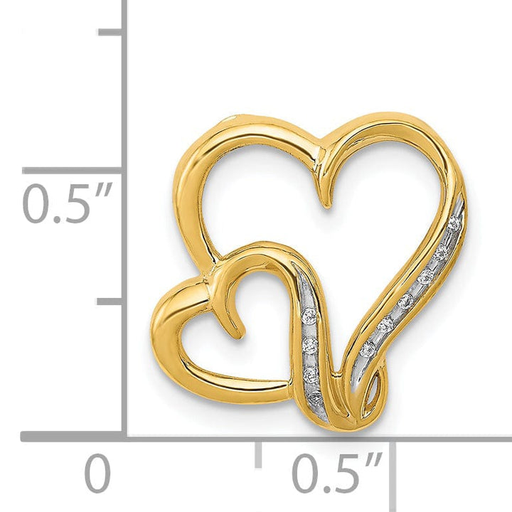Lovely Rita's Pendants & Charms 14k Yellow Gold, White Rhodium Open Back Polished Finish 0.03-CT Diamond Double Heart Swirl Design Shape Chain Slide Pendant