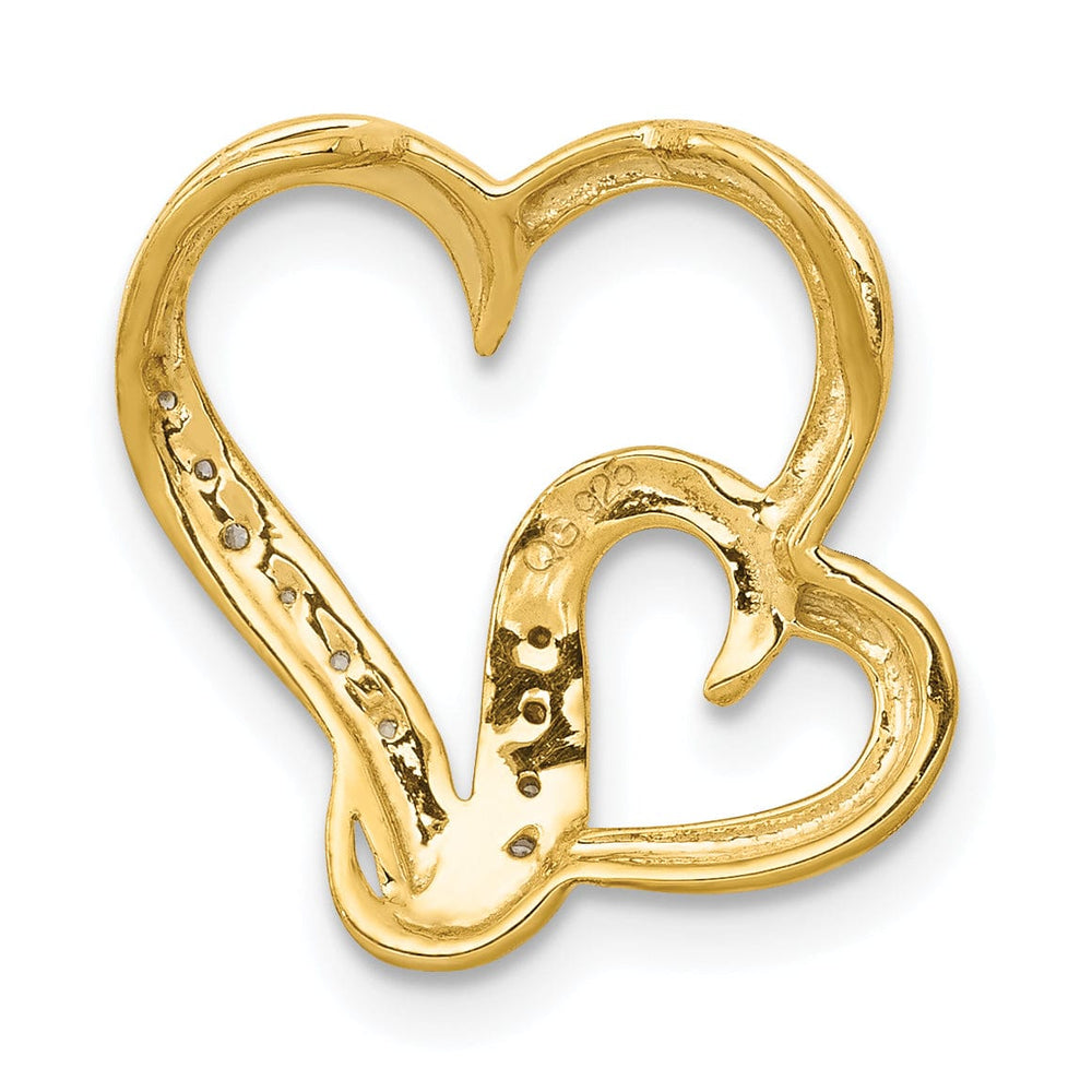 Lovely Rita's Pendants & Charms 14k Yellow Gold, White Rhodium Open Back Polished Finish 0.03-CT Diamond Double Heart Swirl Design Shape Chain Slide Pendant
