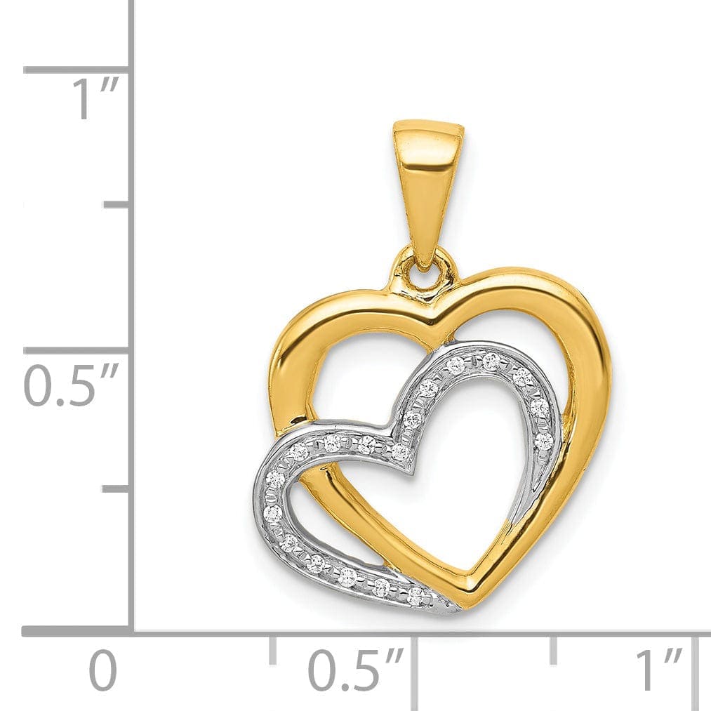 Lovely Rita's Pendants & Charms 14k Yellow Gold, White Rhodium Open Back Polished Finish 0.054-CT Diamond Entwined Hearts Design Charm Pendant