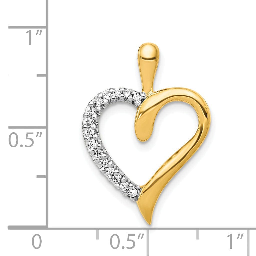 Lovely Rita's Pendants & Charms 14k Yellow Gold, White Rhodium Open Back Polished Finish 0.1-CT Diamond Sleek Design Heart Charm Pendant