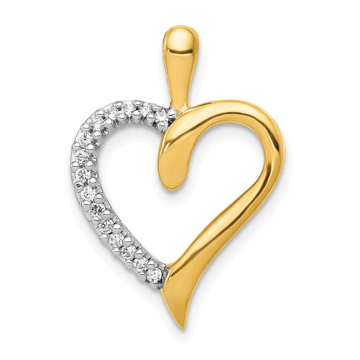 Lovely Rita's Pendants & Charms 14k Yellow Gold, White Rhodium Open Back Polished Finish 0.1-CT Diamond Sleek Design Heart Charm Pendant