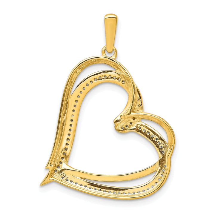 Lovely Rita's Pendants & Charms 14k Yellow Gold, White Rhodium Open Back Polished Finish 0.175-CT Diamond Double Swirl Loop Heart in Heart Design Charm Pendant