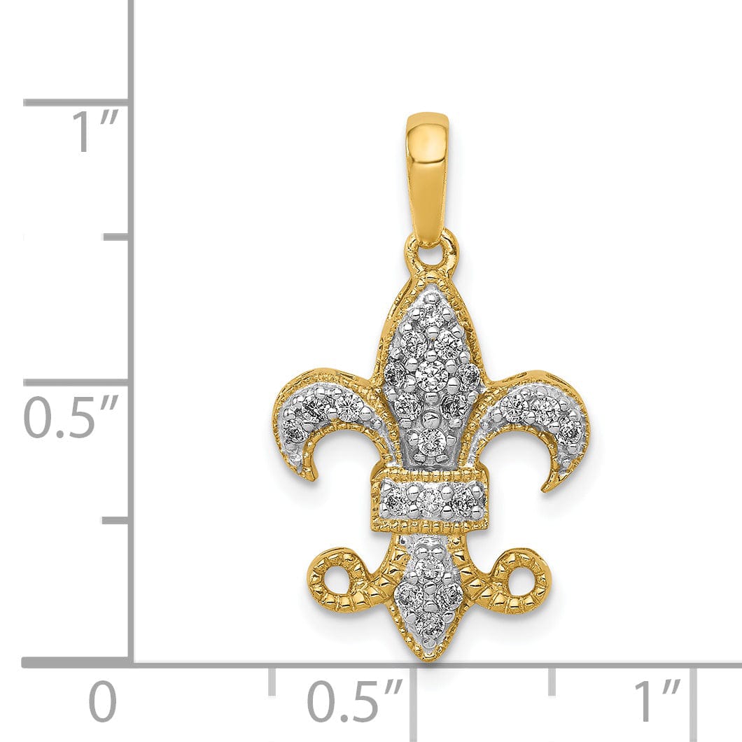 Lovely Rita's Pendants & Charms 14k Yellow Gold White Rhodium Open Back Polished Finish 0.215CT. Diamond Fleur De Lis Design Charm Pendant