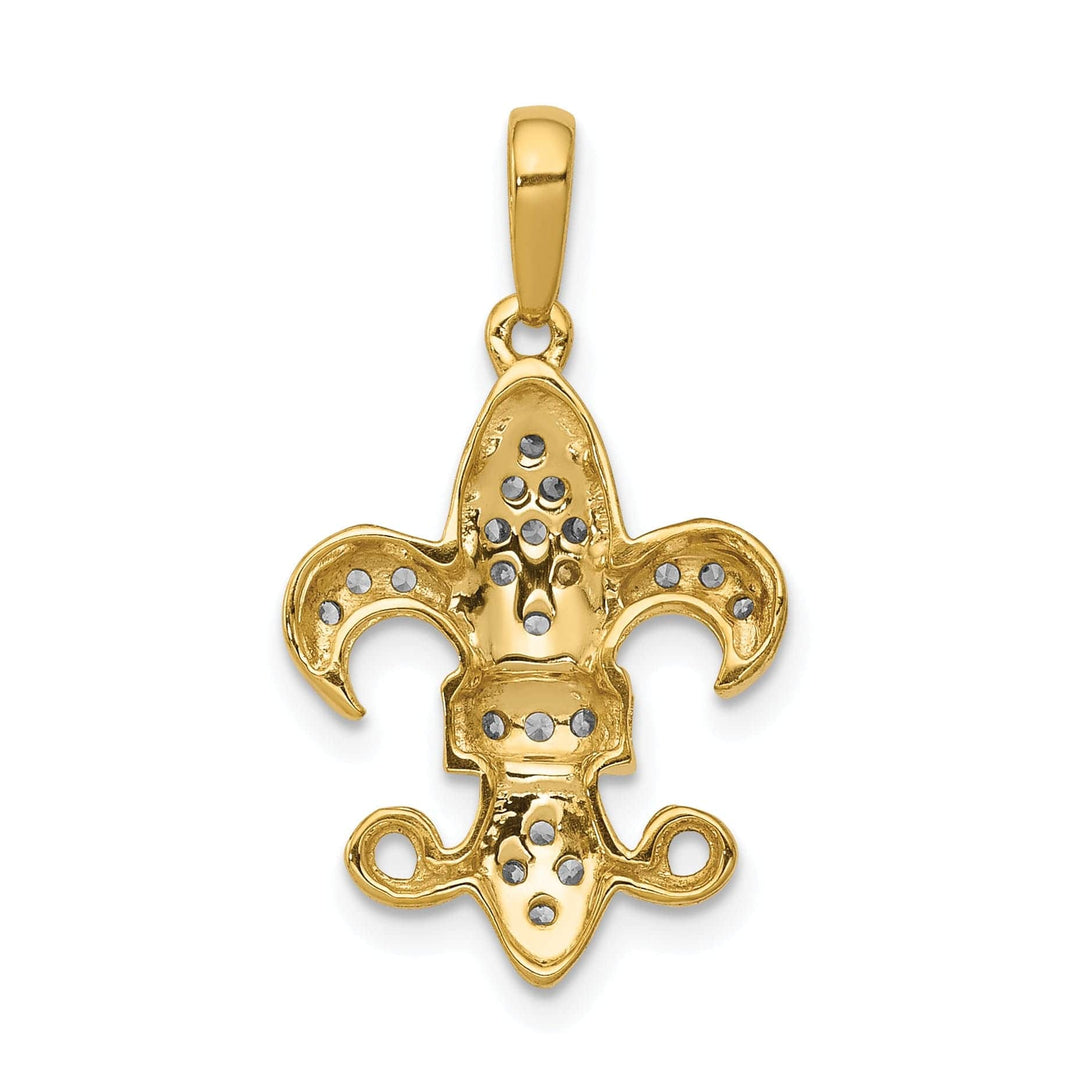 Lovely Rita's Pendants & Charms 14k Yellow Gold White Rhodium Open Back Polished Finish 0.215CT. Diamond Fleur De Lis Design Charm Pendant