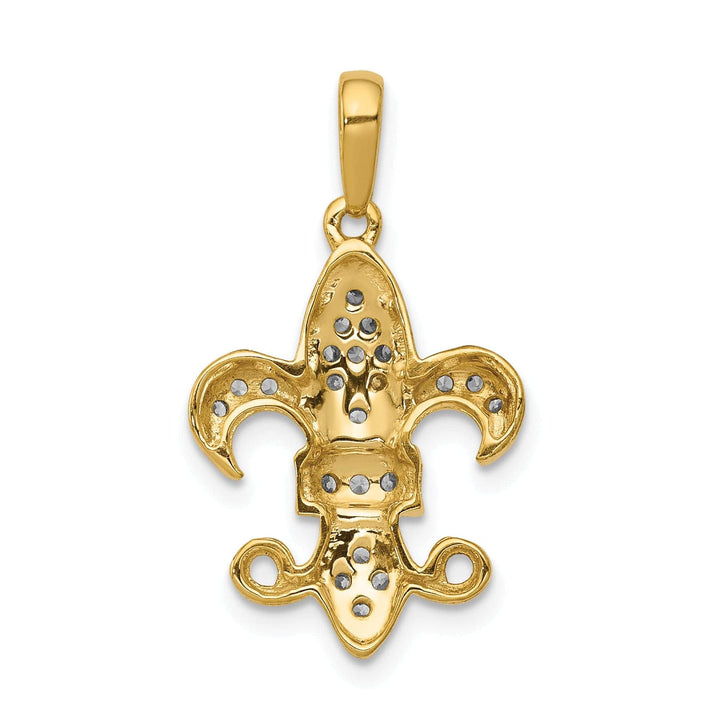 Lovely Rita's Pendants & Charms 14k Yellow Gold White Rhodium Open Back Polished Finish 0.215CT. Diamond Fleur De Lis Design Charm Pendant