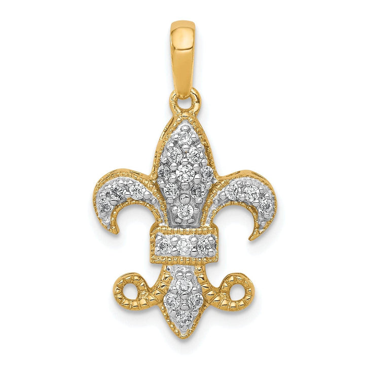 Lovely Rita's Pendants & Charms 14k Yellow Gold White Rhodium Open Back Polished Finish 0.215CT. Diamond Fleur De Lis Design Charm Pendant