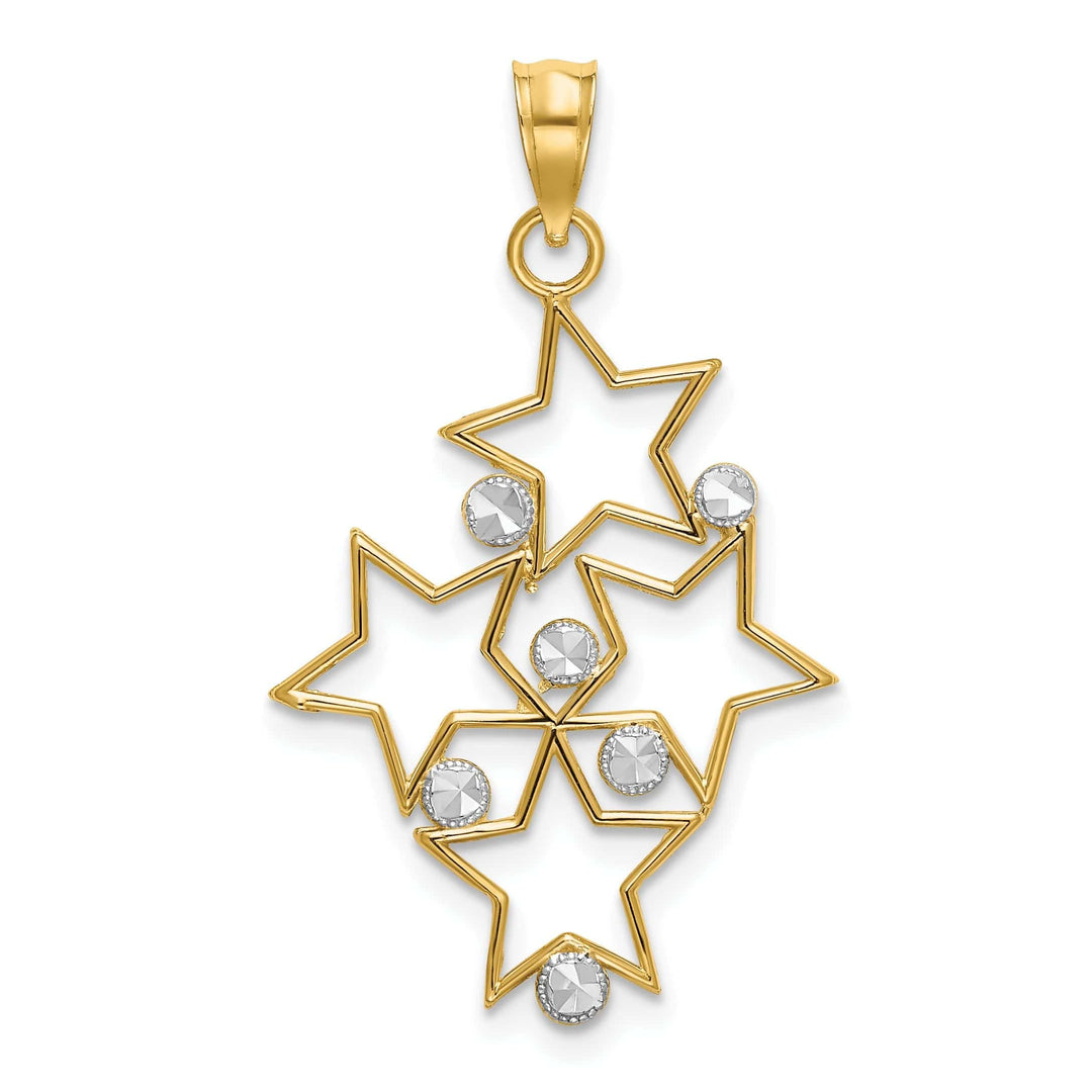 Lovely Rita's Pendants & Charms 14K Yellow Gold White Rhodium Open Back PolishedDiamond Cut Finish Star Cluster Charm Pendant