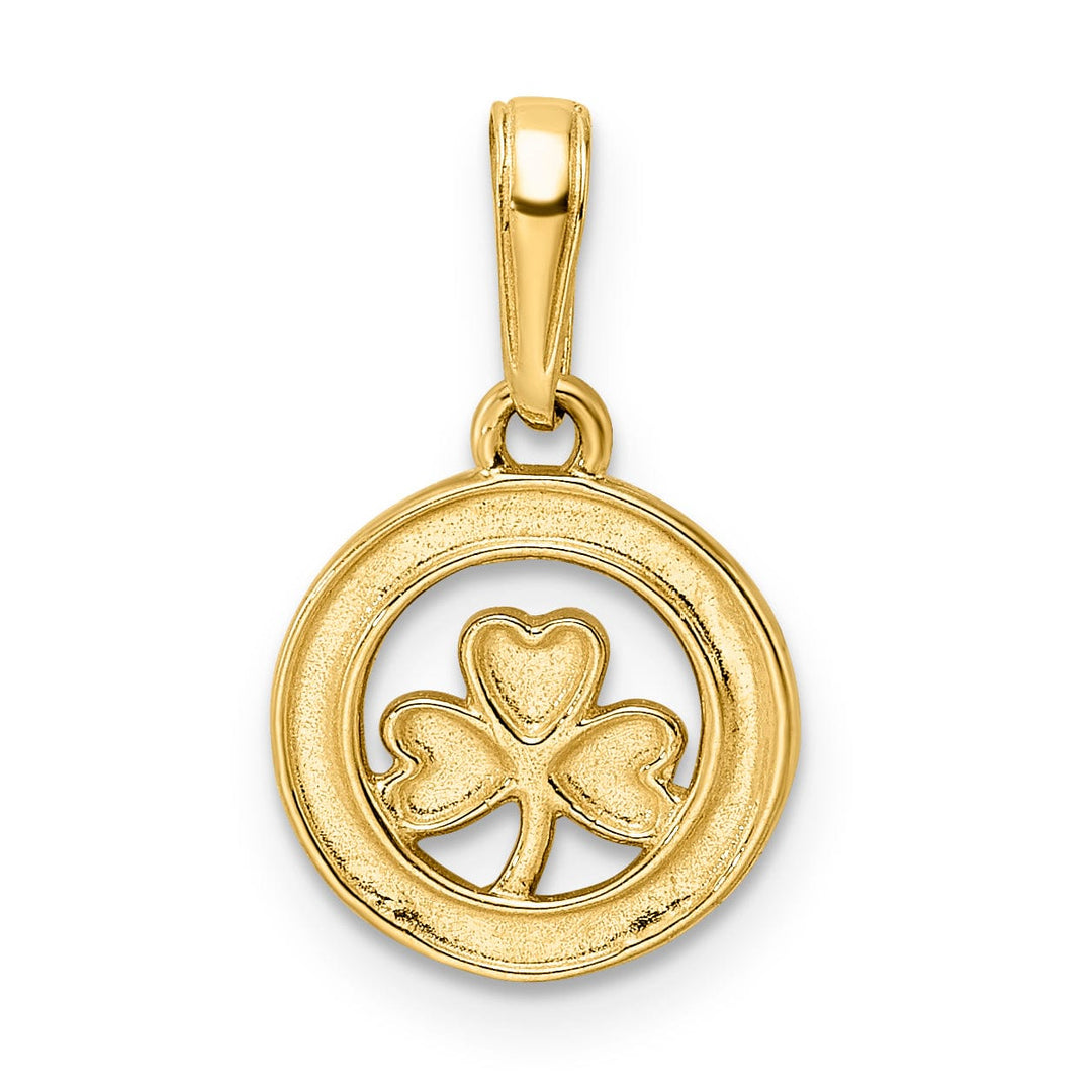Lovely Rita's Pendants & Charms 14k Yellow Gold White Rhodium Open Back Solid Diamond Cut 3-Leaf Clover in Circle Design Charm Pendant