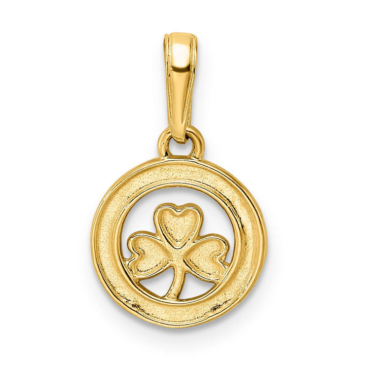 Lovely Rita's Pendants & Charms 14k Yellow Gold White Rhodium Open Back Solid Diamond Cut 3-Leaf Clover in Circle Design Charm Pendant