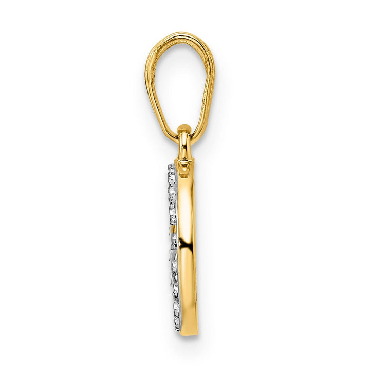 Lovely Rita's Pendants & Charms 14k Yellow Gold White Rhodium Open Back Solid Diamond Cut 3-Leaf Clover in Circle Design Charm Pendant