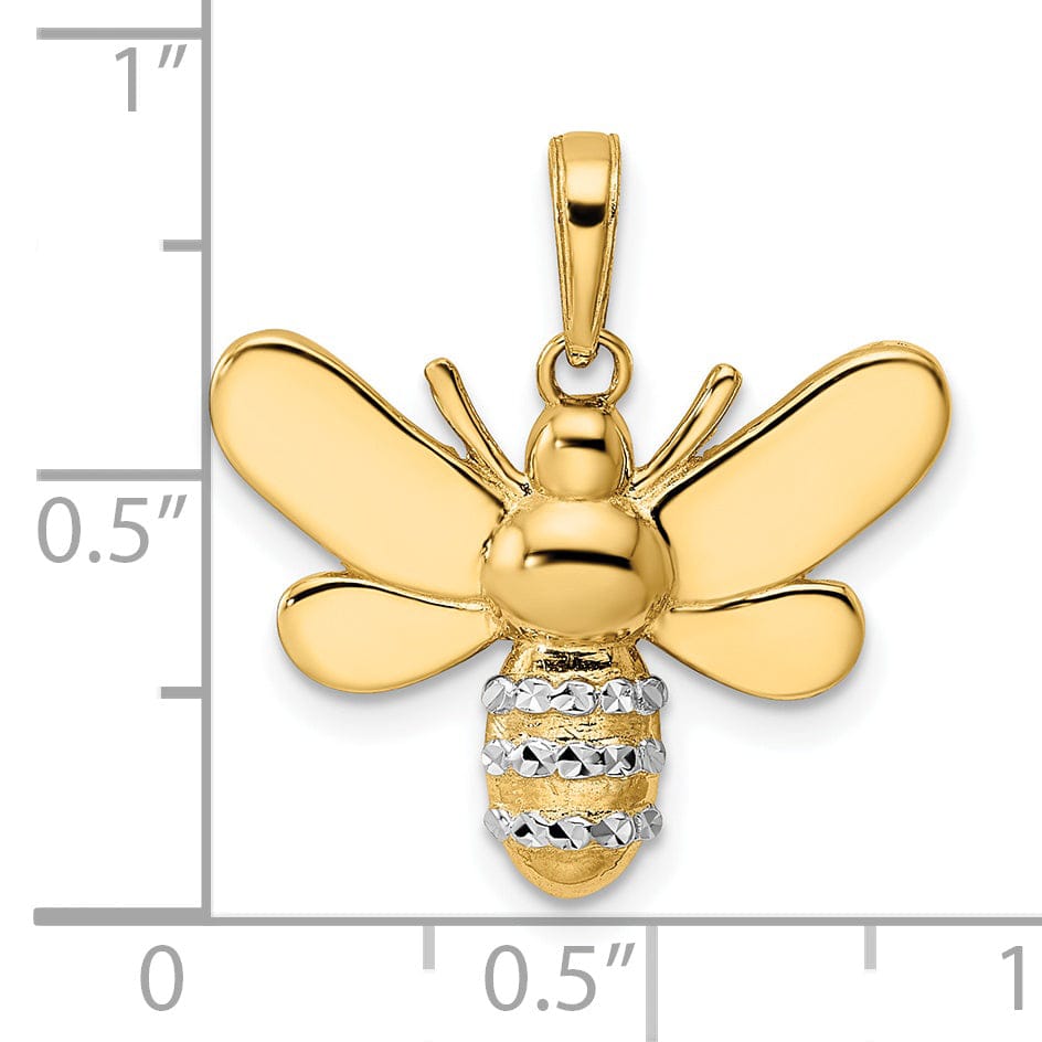 Lovely Rita's Pendants & Charms 14k Yellow Gold White Rhodium Open Back Solid Diamond Cut Polished Finish Bumblebee Charm Pendant