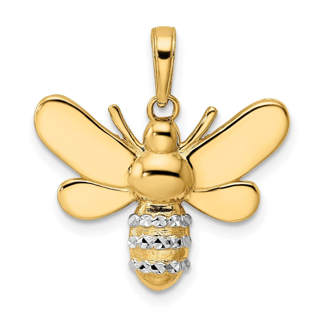 Lovely Rita's Pendants & Charms 14k Yellow Gold White Rhodium Open Back Solid Diamond Cut Polished Finish Bumblebee Charm Pendant