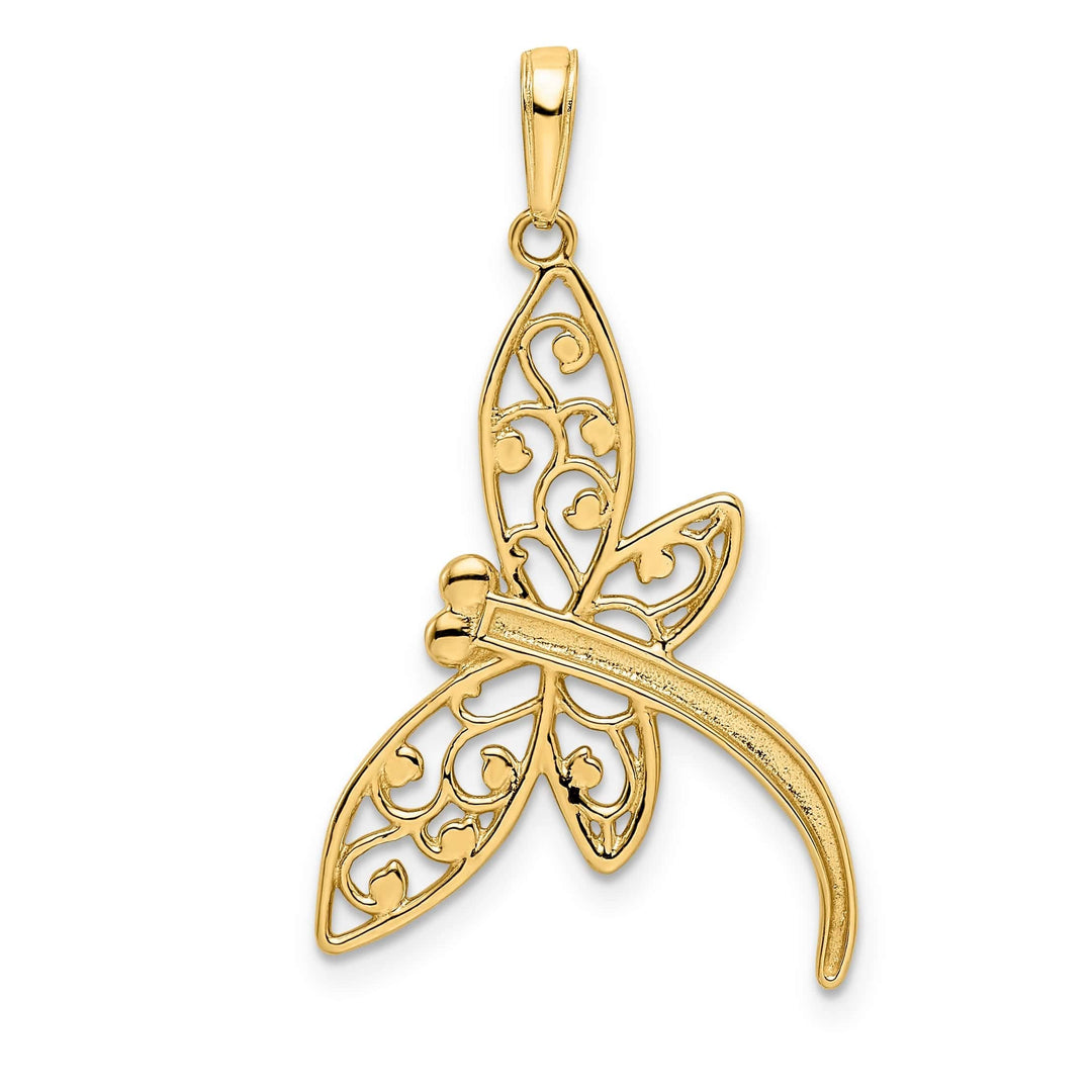 Lovely Rita's Pendants & Charms 14k Yellow Gold White Rhodium Open Back Solid Diamond Cut Polished Finish Filigree Dragonfly Charm Pendant