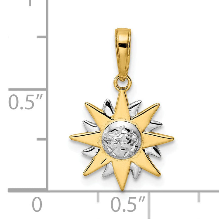 Lovely Rita's Pendants & Charms 14k Yellow Gold White Rhodium Open Back Solid Diamond Cut Polished Finish Sun Charm Pendant