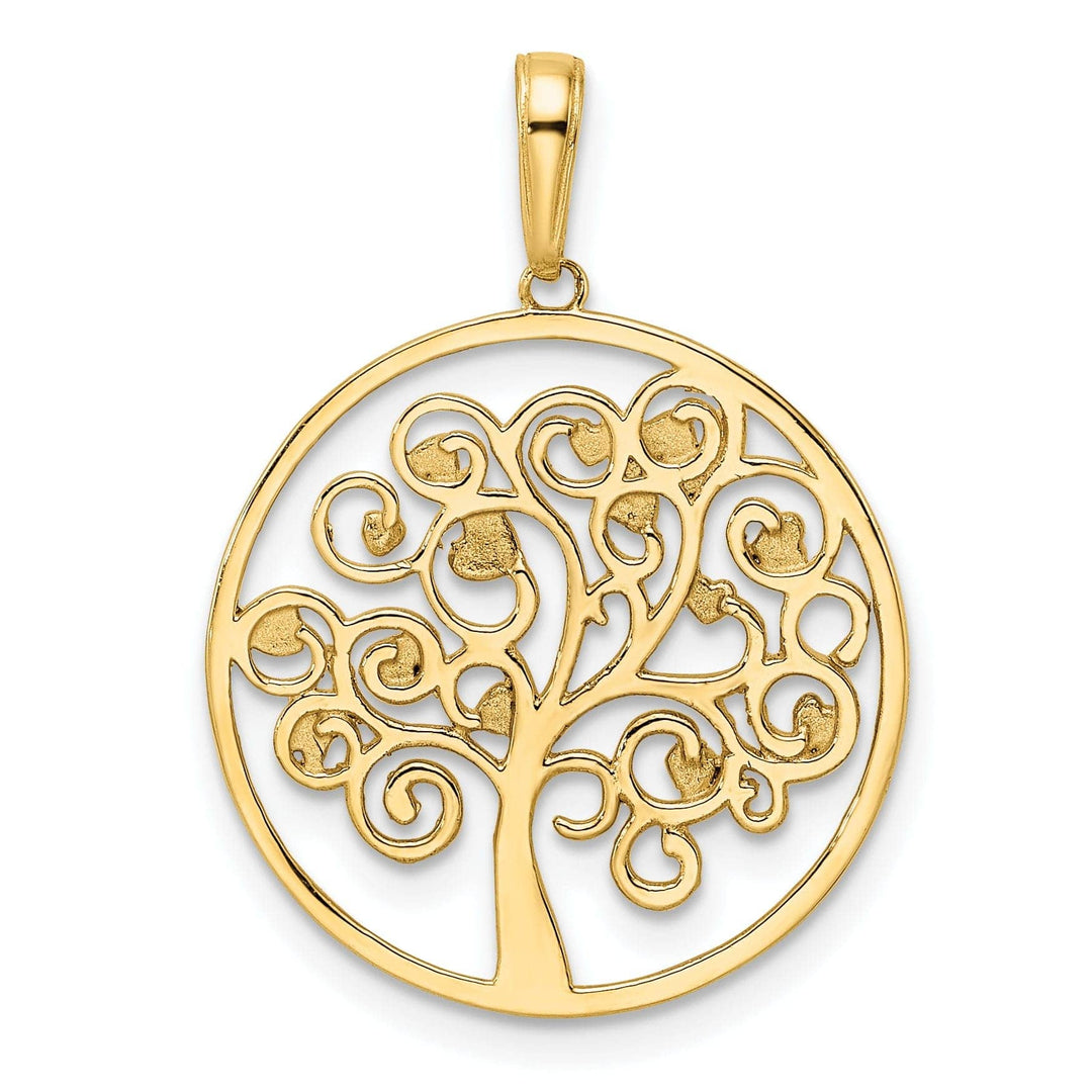 Lovely Rita's Pendants & Charms 14k Yellow Gold White Rhodium Open Back Solid Diamond Cut Polished Finish Tree of Life in Round Shape Frame Charm Pendant