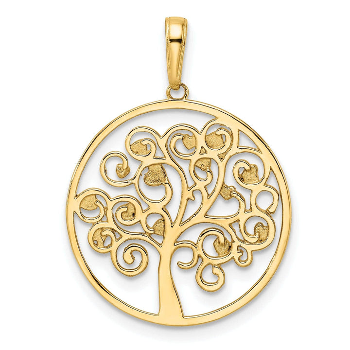 Lovely Rita's Pendants & Charms 14k Yellow Gold White Rhodium Open Back Solid Diamond Cut Polished Finish Tree of Life in Round Shape Frame Charm Pendant