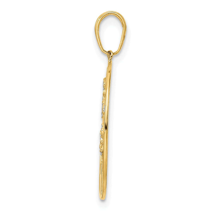 Lovely Rita's Pendants & Charms 14k Yellow Gold White Rhodium Open Back Solid Diamond Cut Polished Finish Tree of Life in Round Shape Frame Charm Pendant