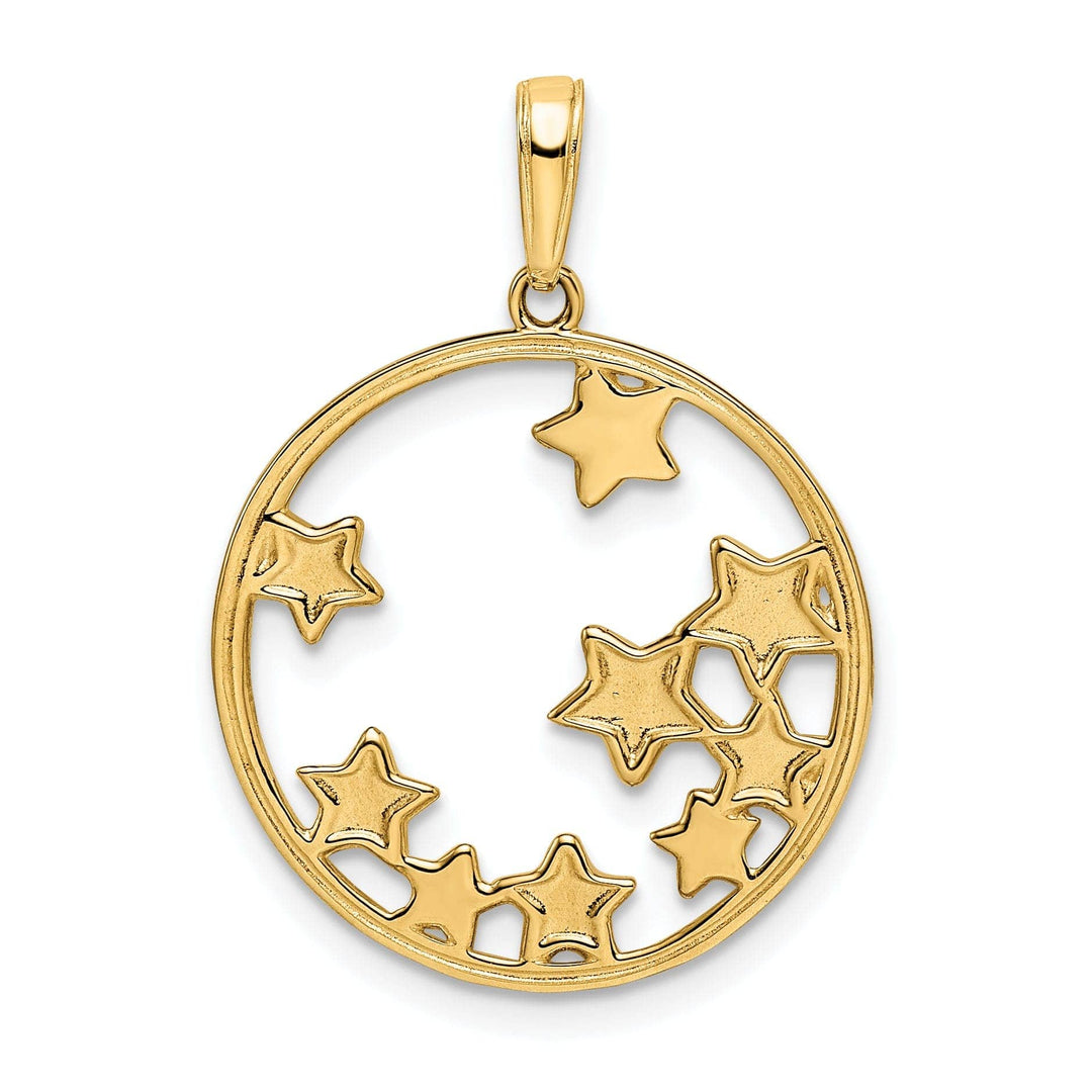 Lovely Rita's Pendants & Charms 14k Yellow Gold & White Rhodium Open Back Solid Diamond Cut Polished Finish Women's Star Shape with little Stars Circle Design Charm Pendant