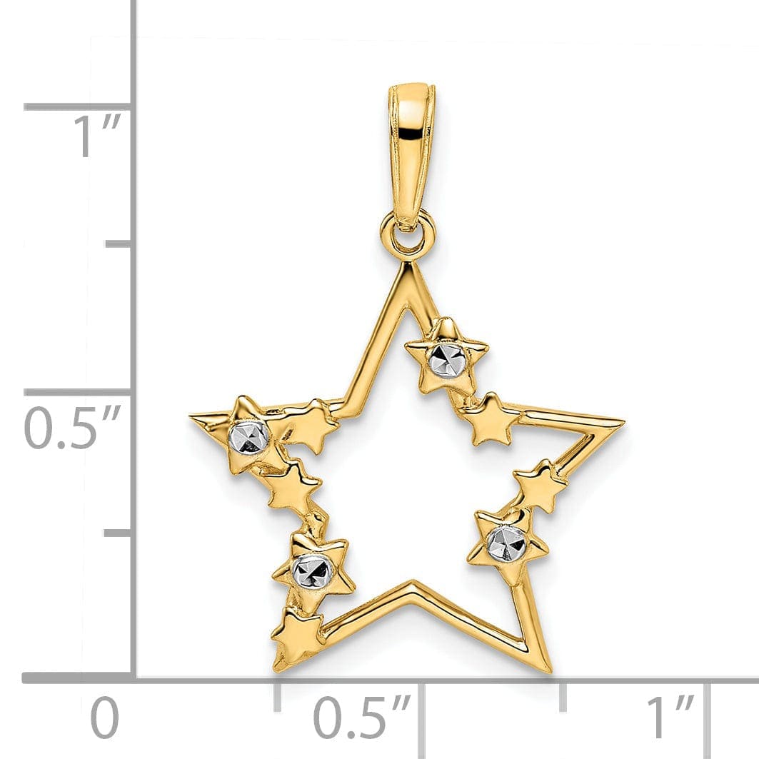 Lovely Rita's Pendants & Charms 14k Yellow Gold & White Rhodium Open Back Solid Diamond Cut Polished Finish Women's Star Shape with little Stars Design Charm Pendant