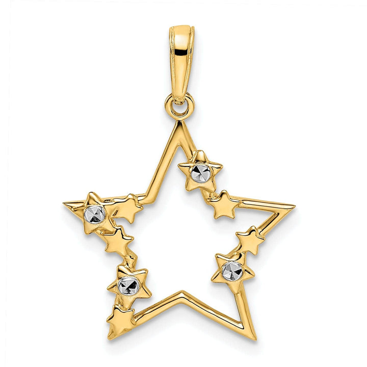 Lovely Rita's Pendants & Charms 14k Yellow Gold & White Rhodium Open Back Solid Diamond Cut Polished Finish Women's Star Shape with little Stars Design Charm Pendant